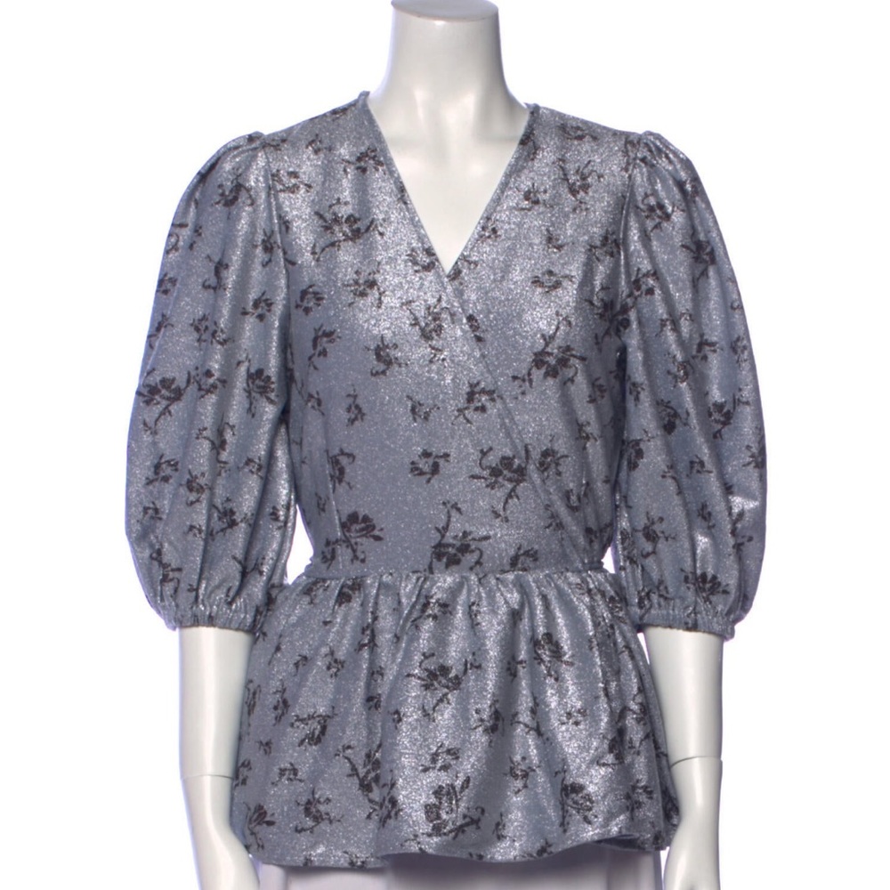 Ganni metallic floral top